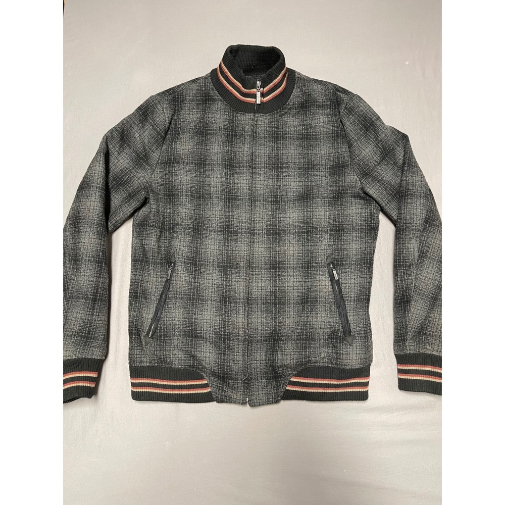 Twenty One Men Grey Plaid Wool Blend Bomber Jacket Full Zip Large Mens